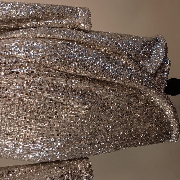 💥 Closet Closing Sale 💥 Calvin Klein Champagne Sparkle Dress Long Sleeve - Picture 3 of 8